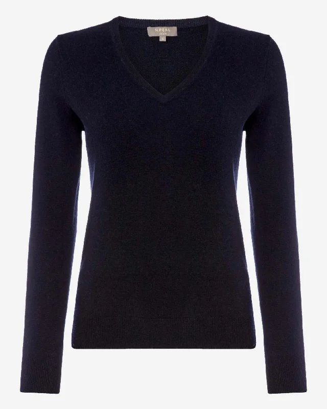 Women's Phoebe V Neck Cashmere Sweater Navy Blue