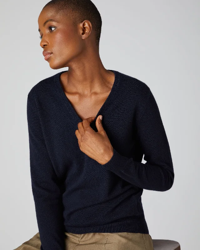 Women's Phoebe V Neck Cashmere Sweater Navy Blue