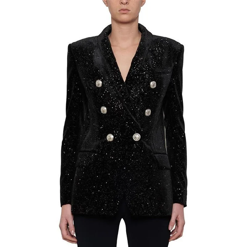 Women Blazer, Silver Glitter Velvet Blazer