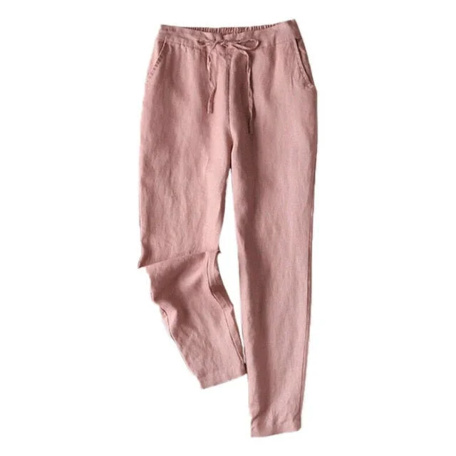 2019 Ladies Summer Casual Holiday Street Daily Trousers S-5XL Hot Womens Cotton Linen Drawstring Solid Harem Pants Five Color