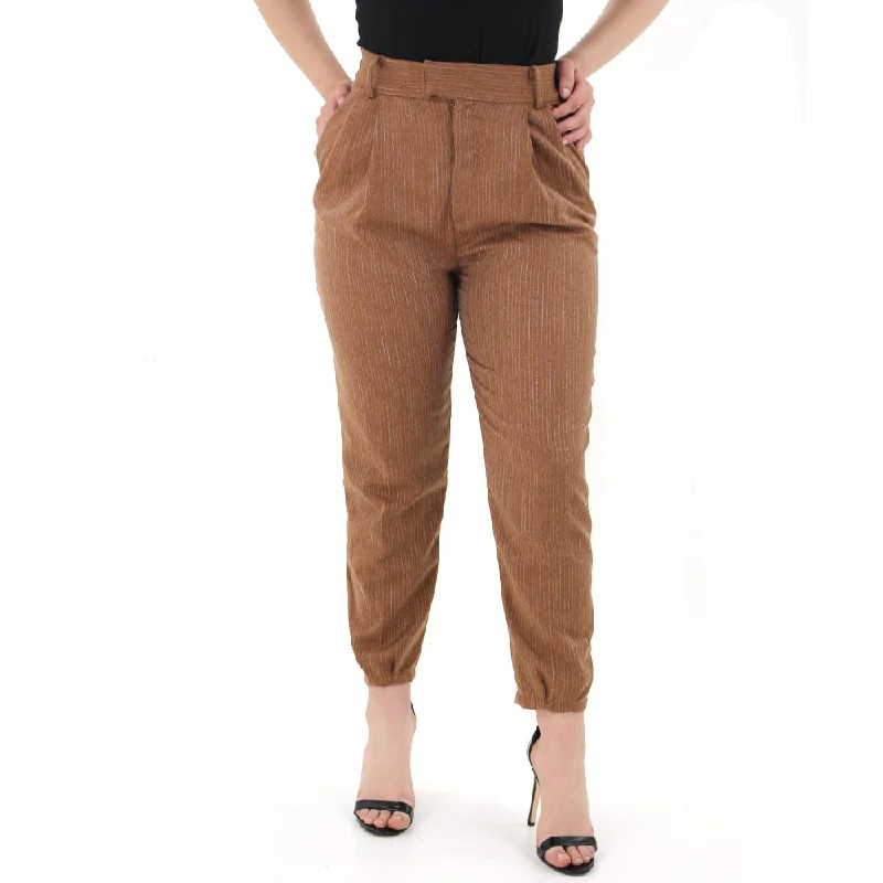 Women's Striped Formal Pant,Brown