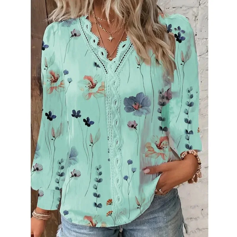 Autumn Long Sleeve Lace Stitching Blouse