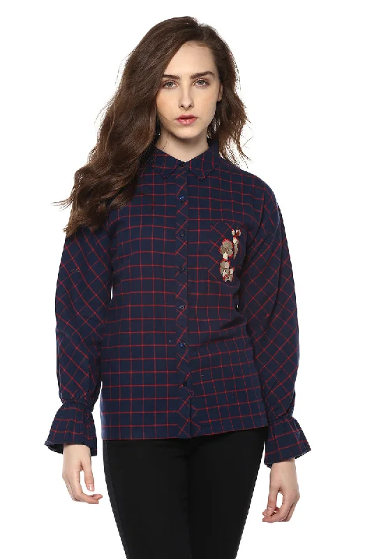 Checkered Full Sleeve Embroidered Winter Shirt