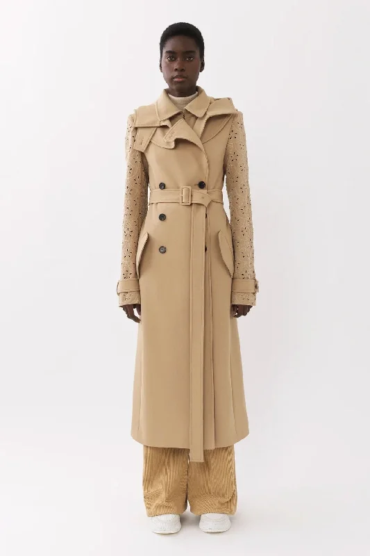 Chloé Broderie Anglais Trench Coat - Pearl Beige