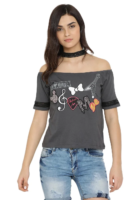 Chocker Neckline Off Shoulder Top