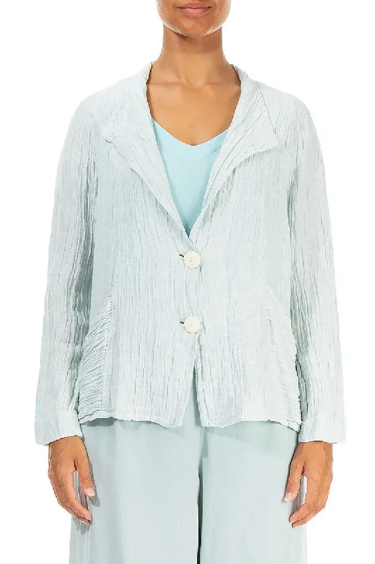 Collar Crinkled Pastel Ice Blue Silk Jacket