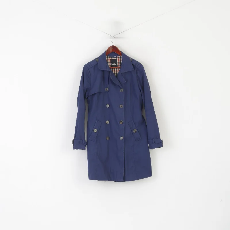 Etage Women 42 L Coat Navy Cotton Belted Danish Outerwear Belted Trench Top