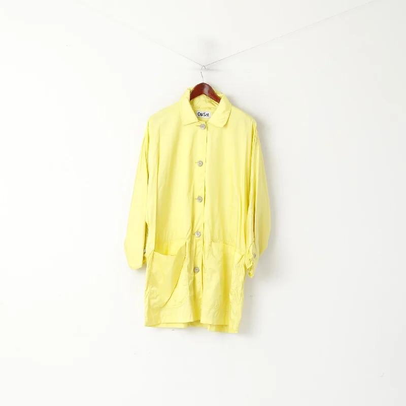 Ouiset Women 10 M Coat Yellow Shiny Single Breasted Nylon Oversize Classic