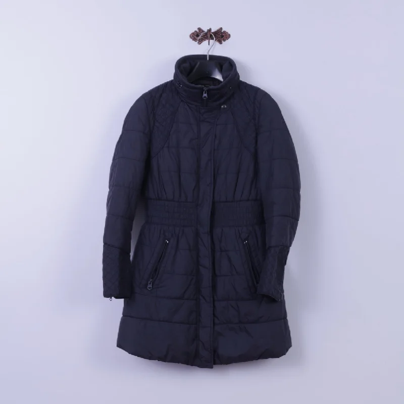 Replay Womens L (M) Jacket Navy Long Full Zipper Hidden Hood Casual Parka Top