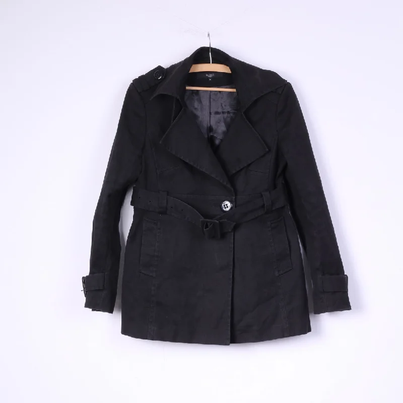 HALLHUBER trend Women 38 S Jacket Black Cotton Belt One Button Coat Casual Top