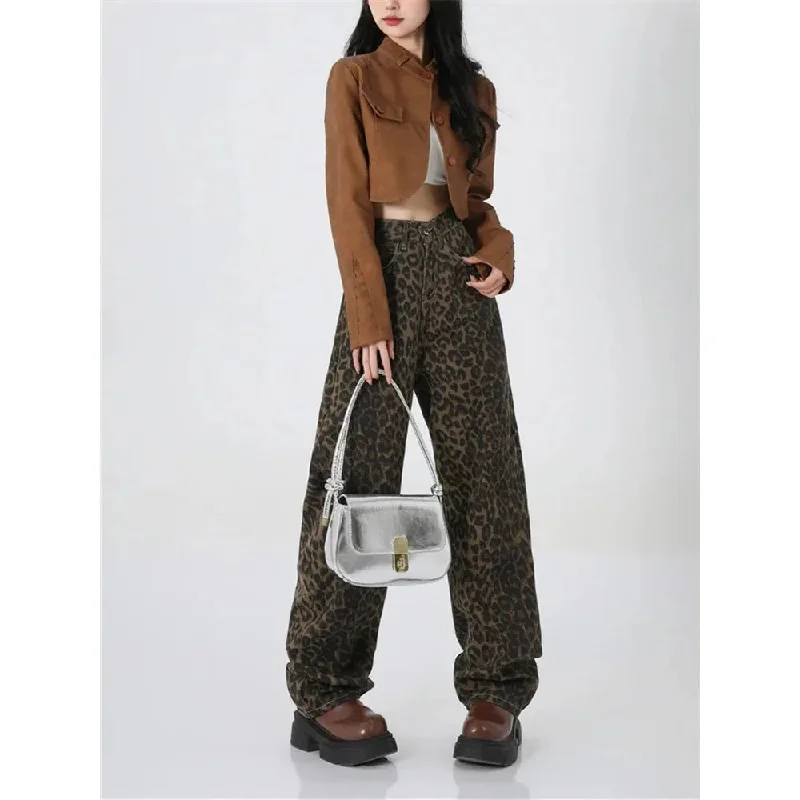 FashionSierra - Streetwear Leopard Print High Waisted Loose Baggy Fashion Trouser