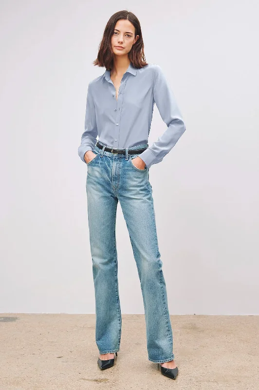 Gaia Silk Slim Shirt in Vintage Blue