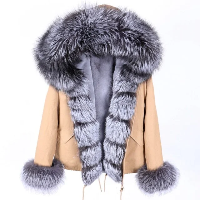 High Street Style Women's Natural Raccoon Fur Hooded Winter Jackets & Coats