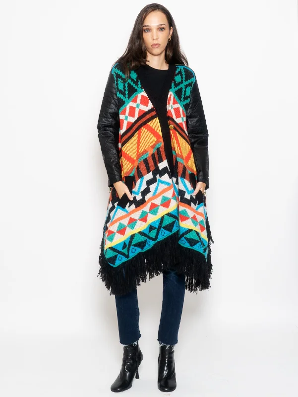 Cappotto con Maniche in Similpelle Multicolor