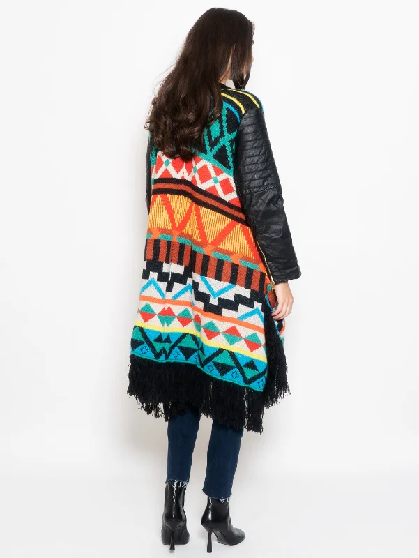 Cappotto con Maniche in Similpelle Multicolor