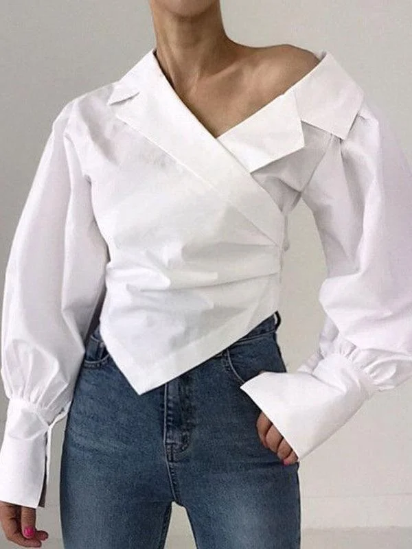 Irregular Off-the-shoulder Shirt Blouses