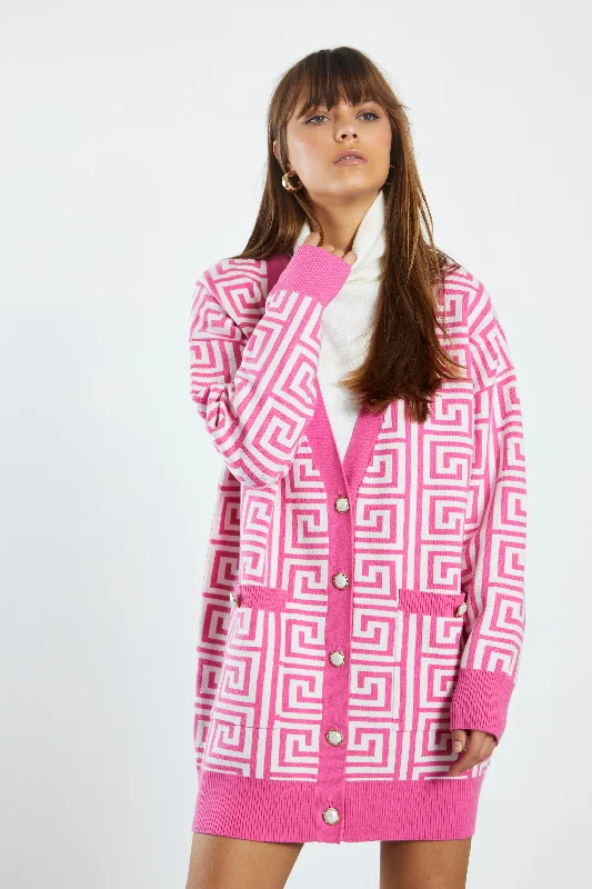 Glamorous Pink Geo Oversized Knitted Cardigan