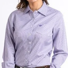 Cinch Women's Tencel Purple & White Striped Western Button Down Shirt