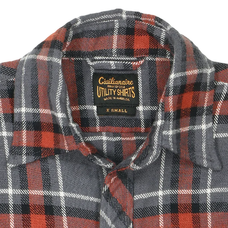 Long Sleeve 2 Notch Flap Pocket Shirt / JAPANESE COTTON Flannel - Gray/Orange