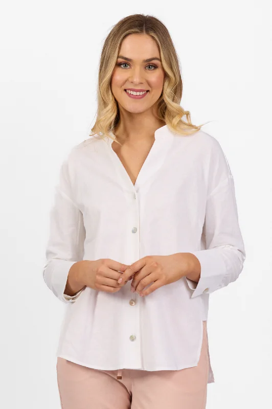 Long Sleeve Shirt With Chinese Collar Shirt - White