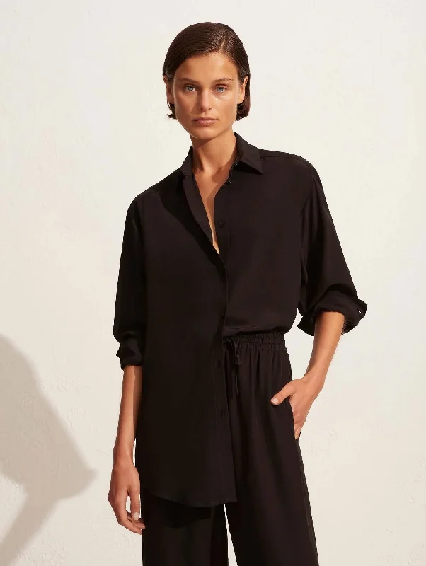 Long Sleeve Silk Shirt in Black