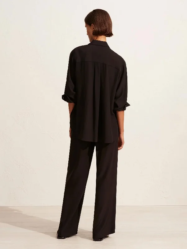 Long Sleeve Silk Shirt in Black