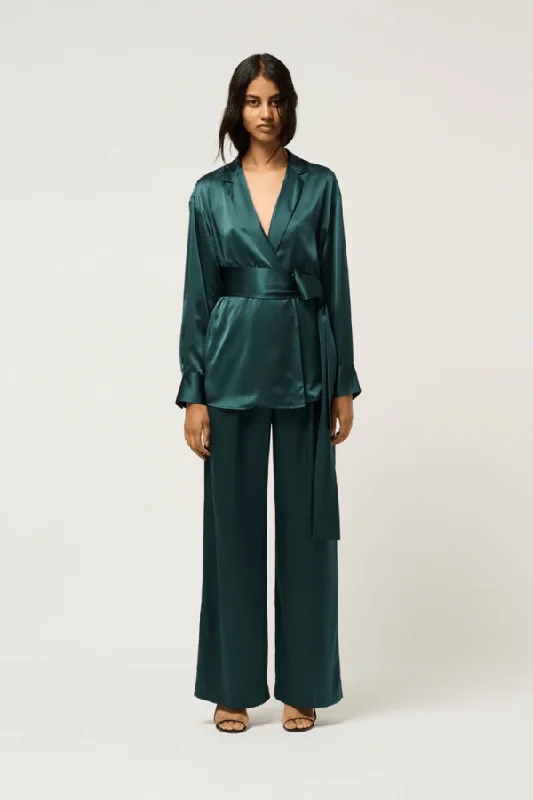 Relaxed Silk Wrap Shirt Green