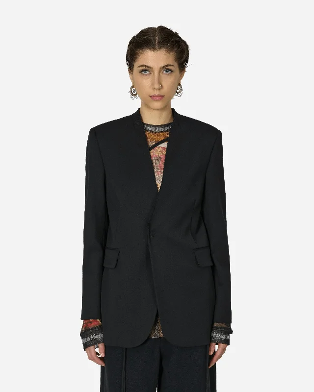 Collarless Padded Suit Jacket Black