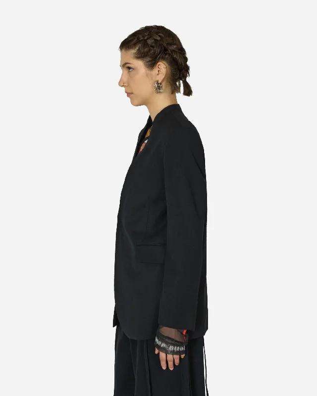 Collarless Padded Suit Jacket Black