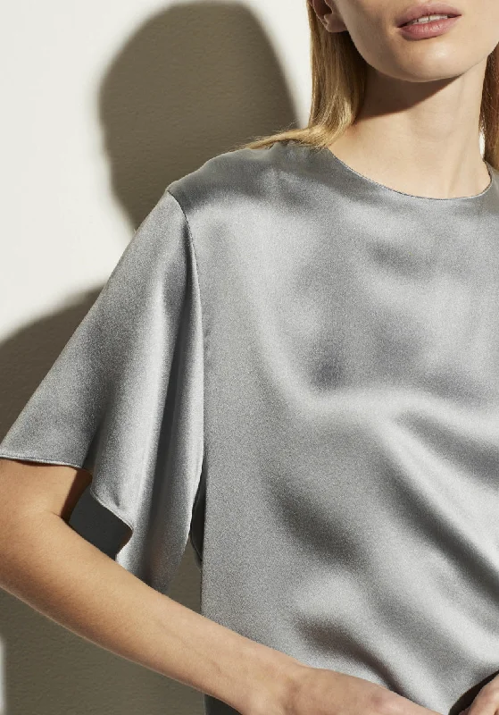 Nonothing | Luxurious pure silk crew neck short sleeves blouse in grey