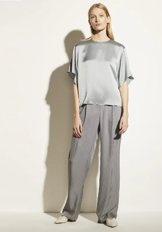 Nonothing | Luxurious pure silk crew neck short sleeves blouse in grey