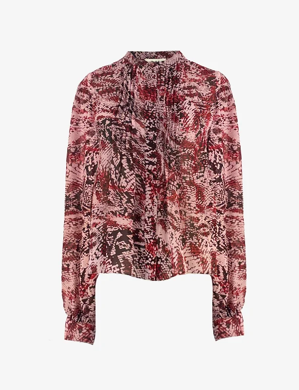 Pink Snake Print Pintuck Blouse