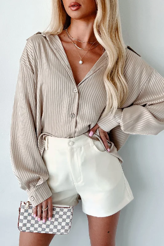 Denny Satin Button-Down Shirt (Latte)