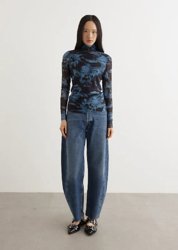 Printed Mesh Long Sleeve Rollneck Top