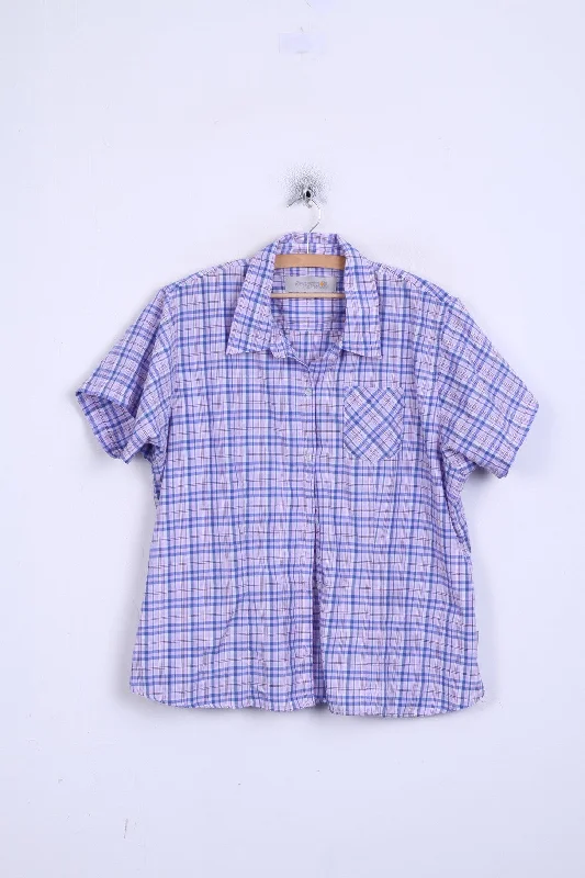 Regatta Womens 22 3XL Casual Shirt Check Purple Cotton Short Sleeve