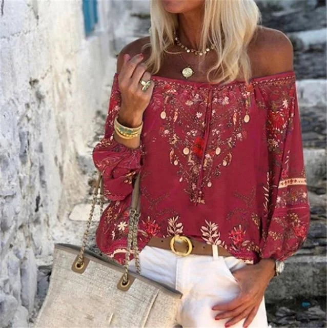 Off Shoulder Casual Femme Blouse