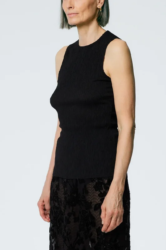 Sage Crinkle Lyocell Fitted Tank in Black