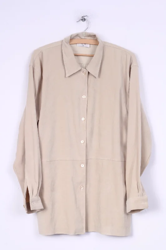 Strand Womens XL Casual Shirt Blouse Long Sleeve Retro Beige