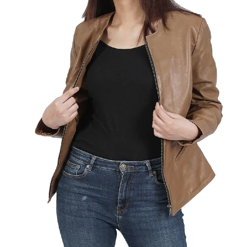 Swag Collarless Brown Leather Jacket