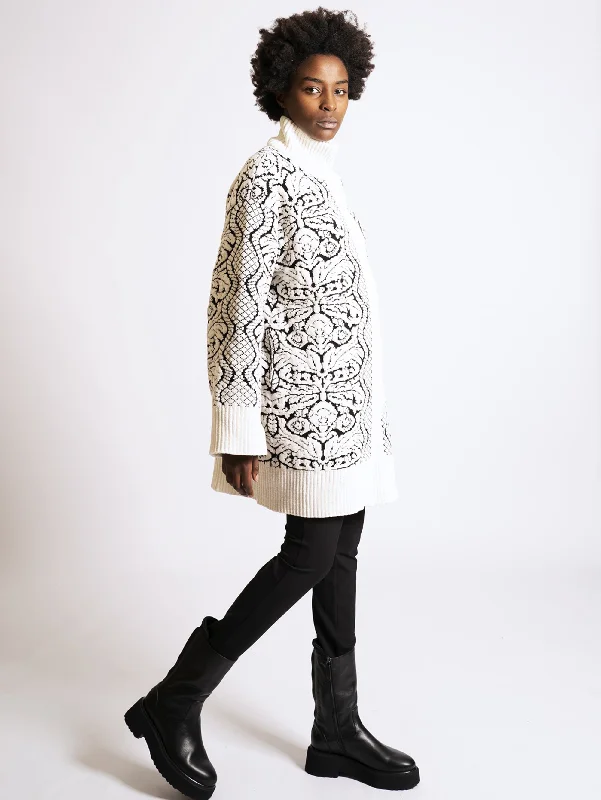 Cappotto Jacquard Floreale Neve/Nero