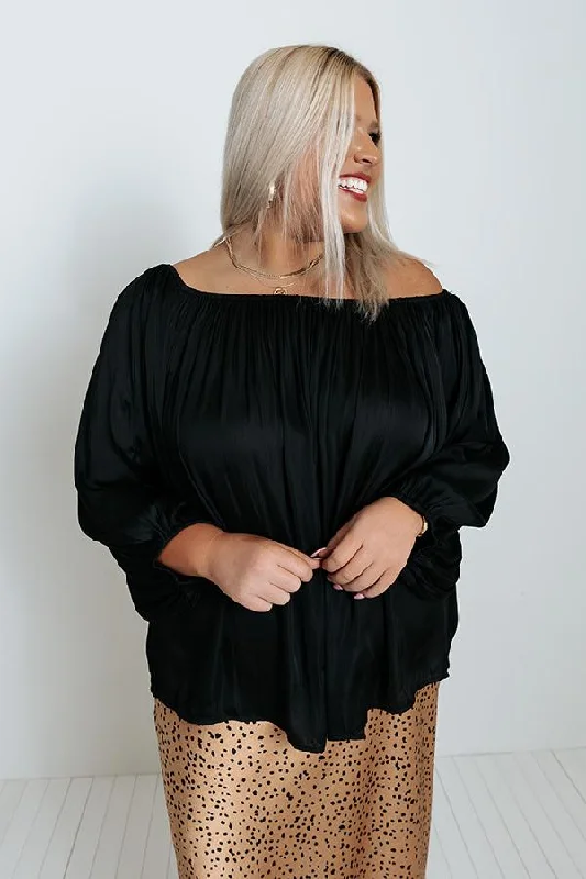 cozy off-shoulder Black Satin Top