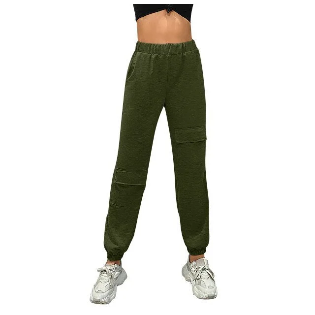 FashionSierra - Women&#39;s Sweatpants Sport Cargo Pants Autumn Casual Pocket Home Loose Solid Color Drawstring Pants Running