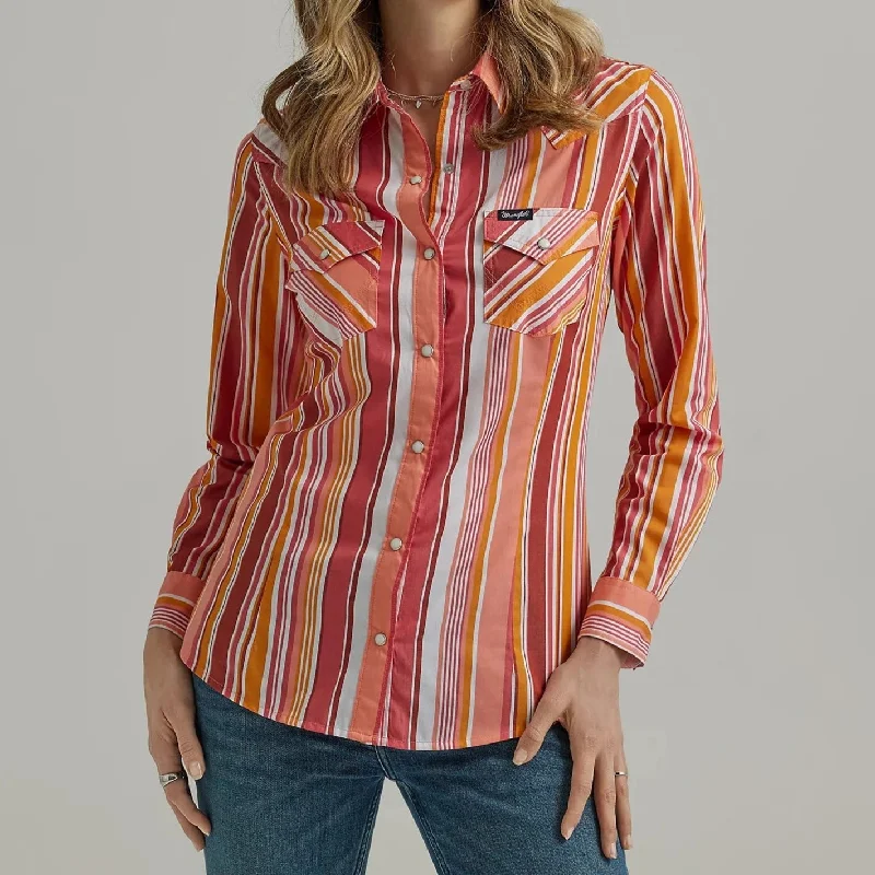 Wrangler Women's All Occasion Long Sleeve Western Snap Shirt in Sunny Stripe