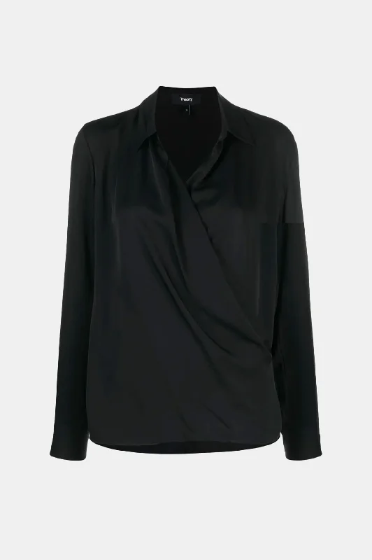 Wrap Silk Blouse in Black