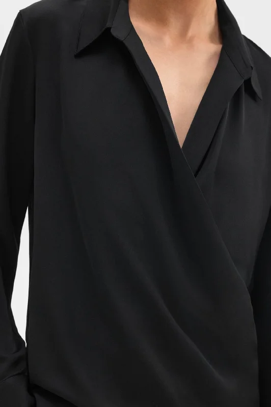 Wrap Silk Blouse in Black