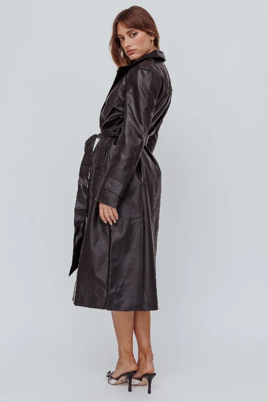 Zen Faux Leather Trench Coat Black