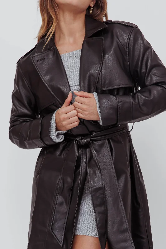 Zen Faux Leather Trench Coat Black