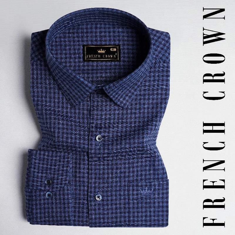 Cloud Burst Blue and Heather Purple Gingham Checkered Twill Premium Cotton Shirt