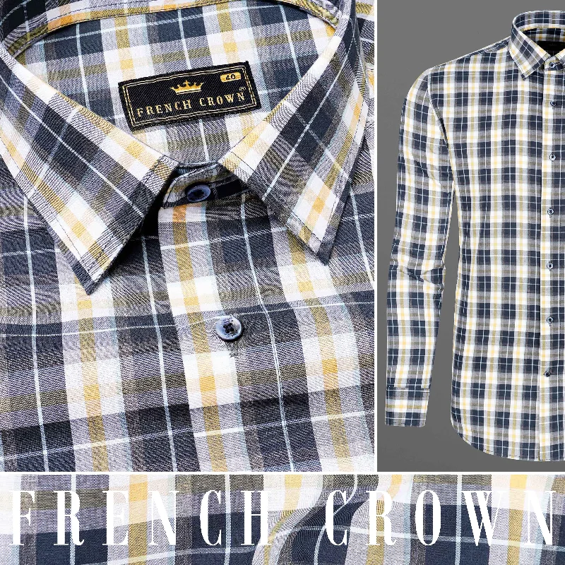 Gunmetal Blue and Spun Pearl Gray Plaid Premium Cotton Shirt