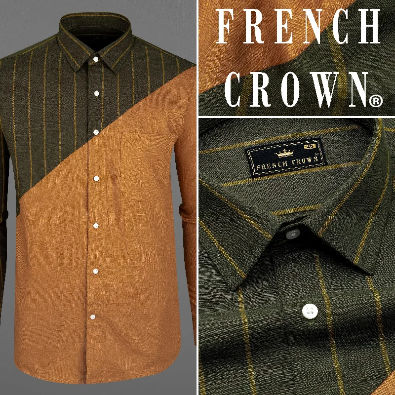 Palliser Brown with Bistre Green Striped Luxurious Linen Designer Shirt